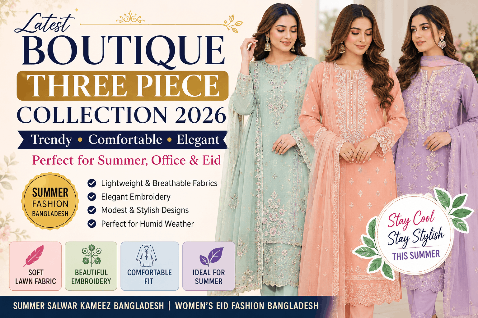 Latest boutique three piece collection