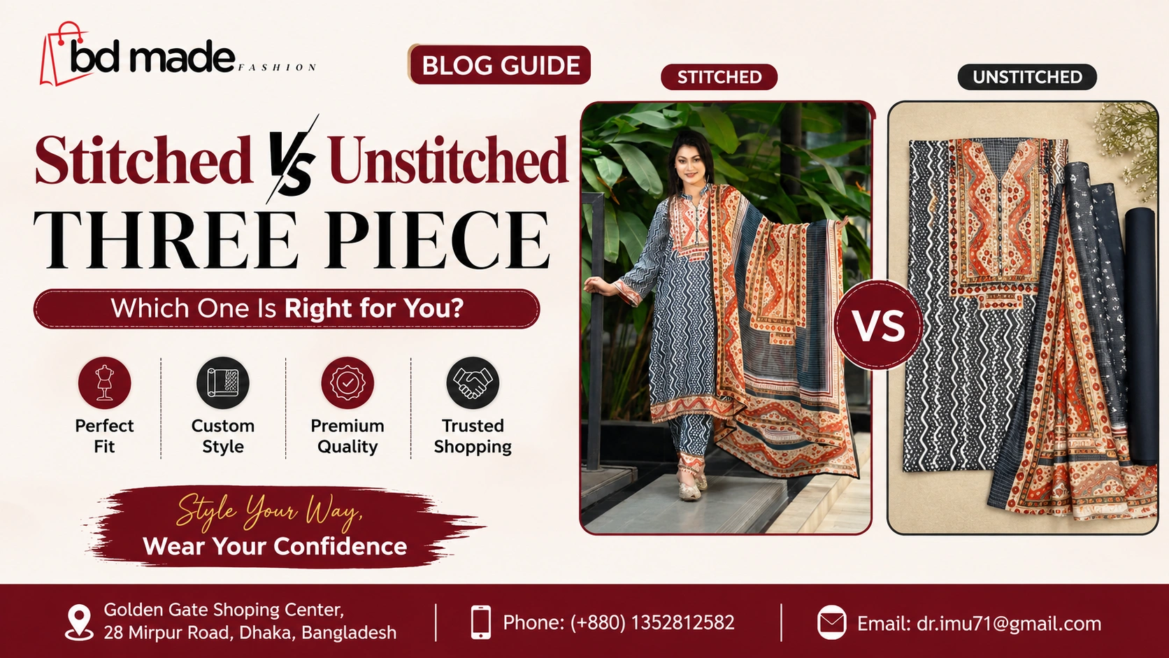 stitched three piece bangladesh